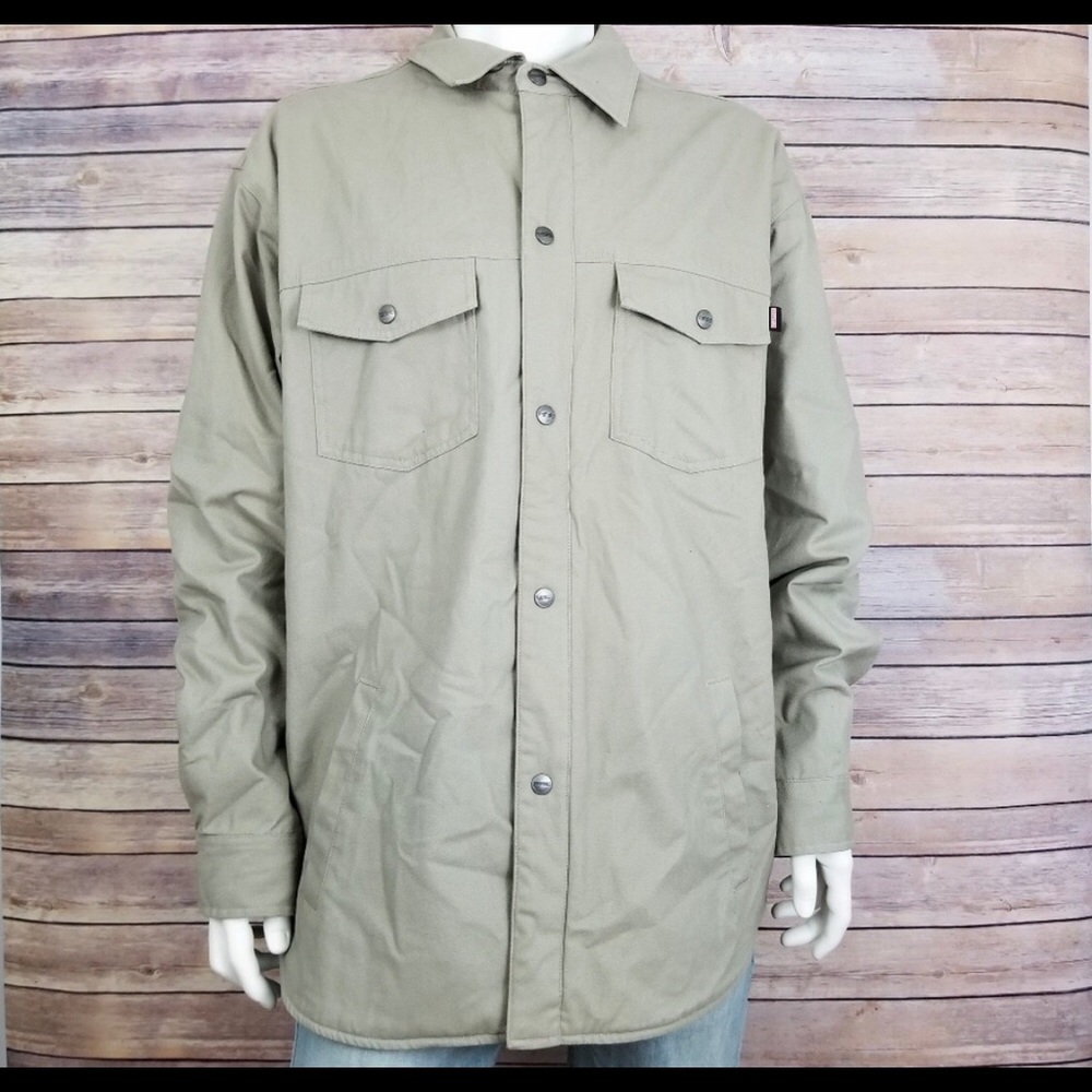 Craftsman tan jacket, red and black plaid liner